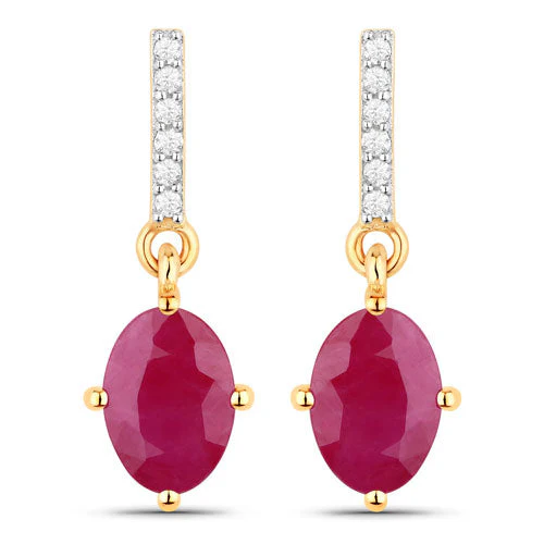 1.75 Carat Genuine Ruby and White Diamond 10K Yellow Gold Earrings