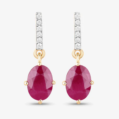 1.75 Carat Genuine Ruby and White Diamond 10K Yellow Gold Earrings - Image 10
