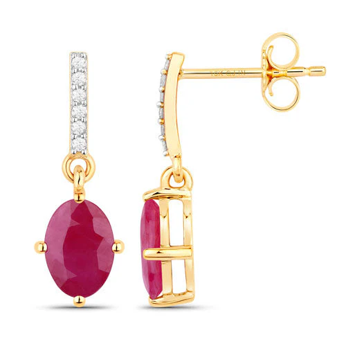 1.75 Carat Genuine Ruby and White Diamond 10K Yellow Gold Earrings - Image 2