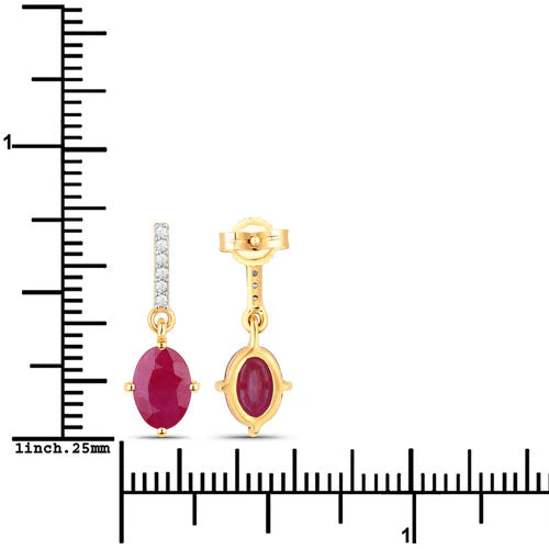 1.75 Carat Genuine Ruby and White Diamond 10K Yellow Gold Earrings - Image 3