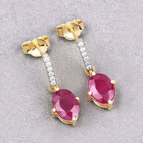1.75 Carat Genuine Ruby and White Diamond 10K Yellow Gold Earrings - Image 4
