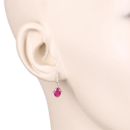1.75 Carat Genuine Ruby and White Diamond 10K Yellow Gold Earrings - Image 5