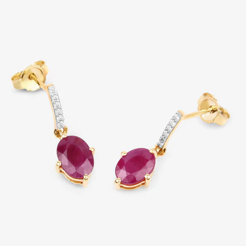 1.75 Carat Genuine Ruby and White Diamond 10K Yellow Gold Earrings - Image 7