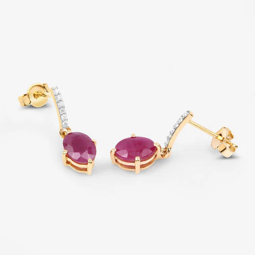 1.75 Carat Genuine Ruby and White Diamond 10K Yellow Gold Earrings - Image 9