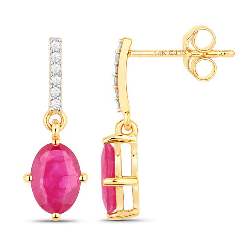 1.75 Carat Genuine Ruby and White Diamond 14K Yellow Gold Earrings - Image 2