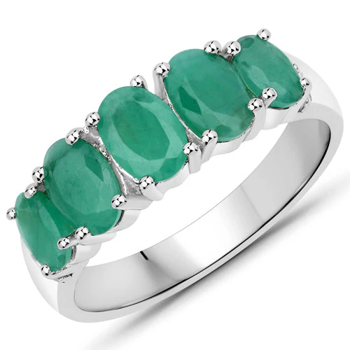 1.76 Carat Genuine Emerald and White Topaz .925 Sterling Silver Ring - Image 2