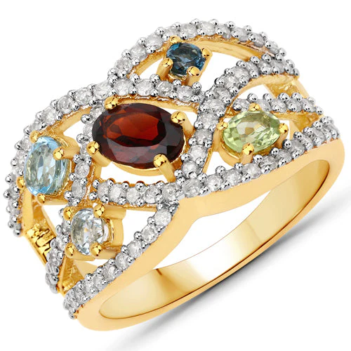 1.76 Carat Genuine Multi Stones .925 Sterling Silver Ring - Image 2