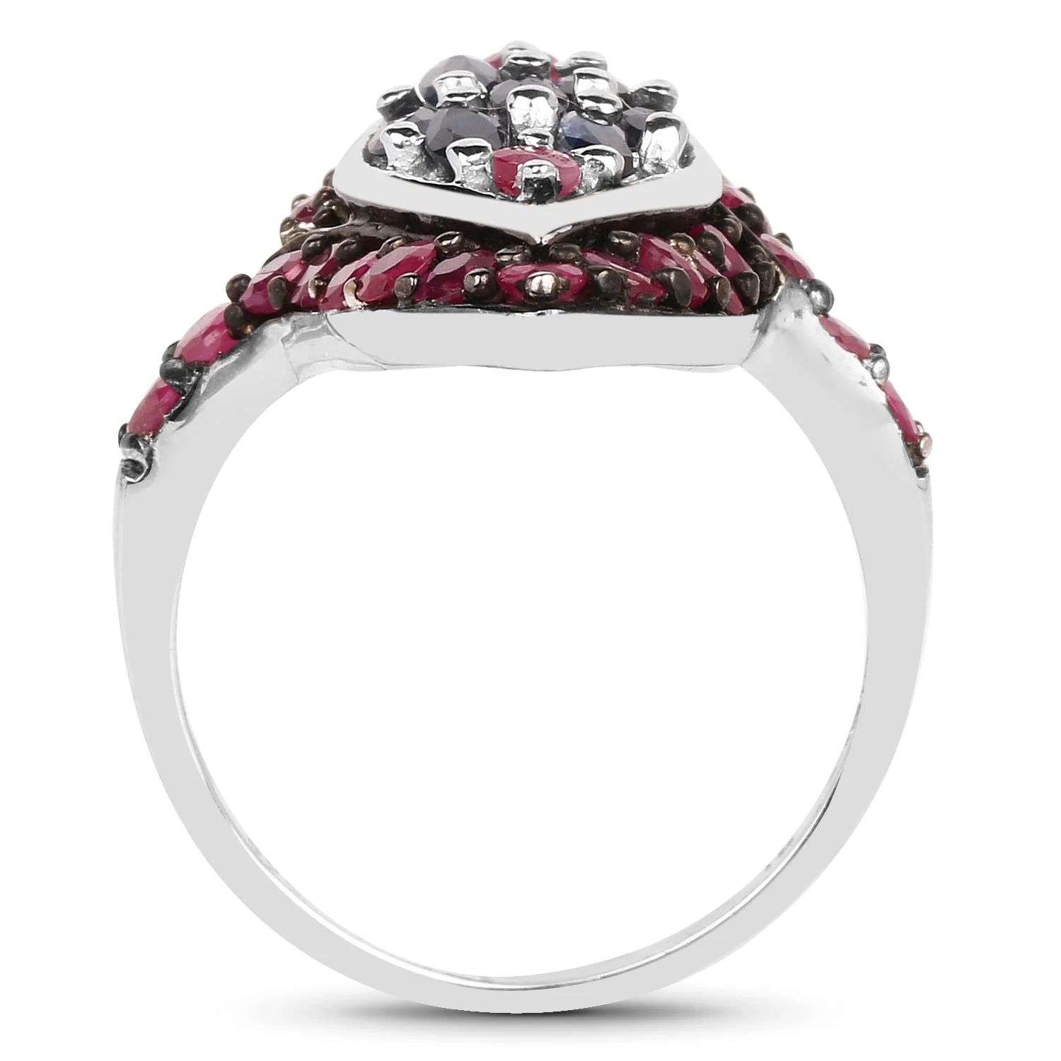 1.77 Carat Genuine Blue Sapphire and Ruby .925 Sterling Silver Ring - Image 2