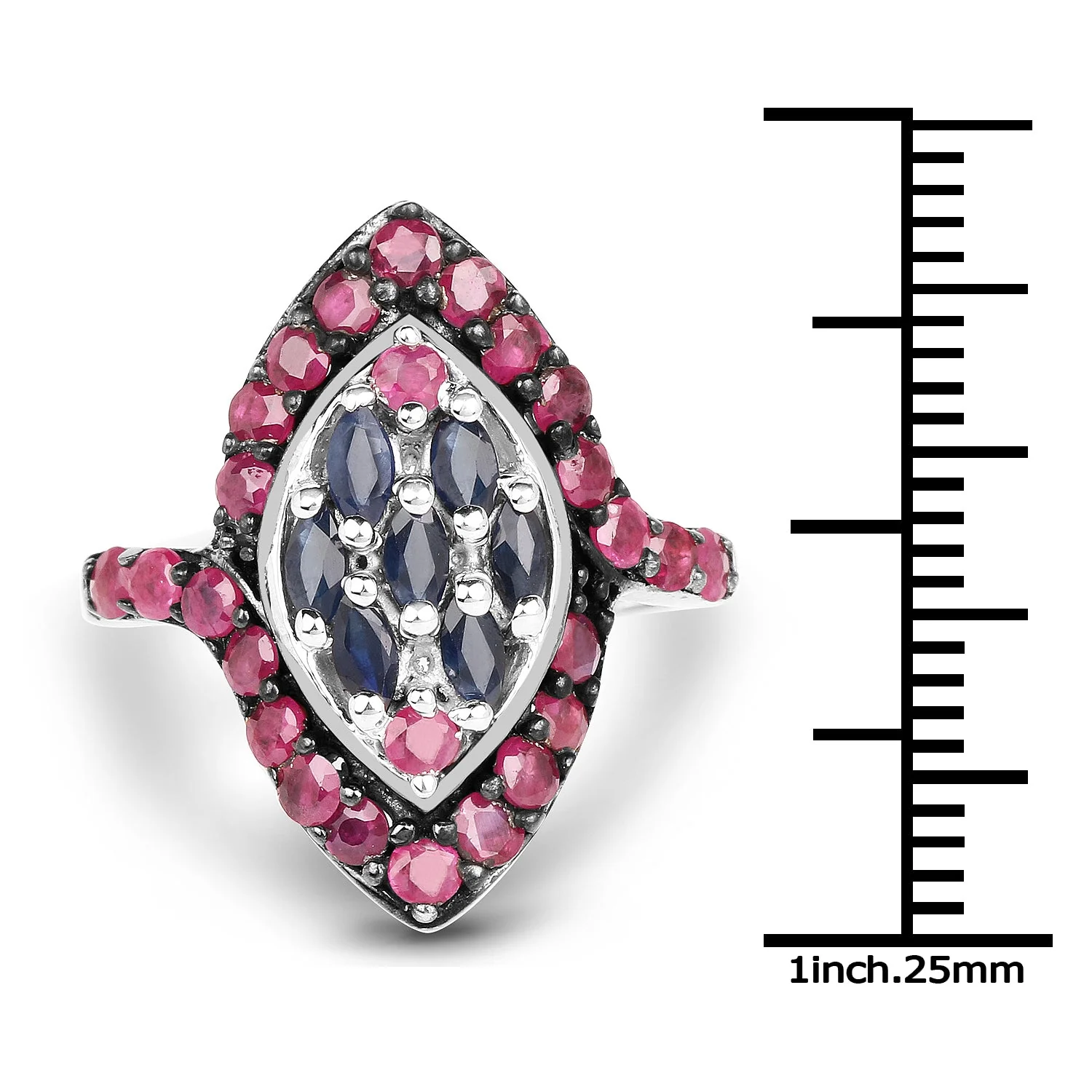 1.77 Carat Genuine Blue Sapphire and Ruby .925 Sterling Silver Ring - Image 3
