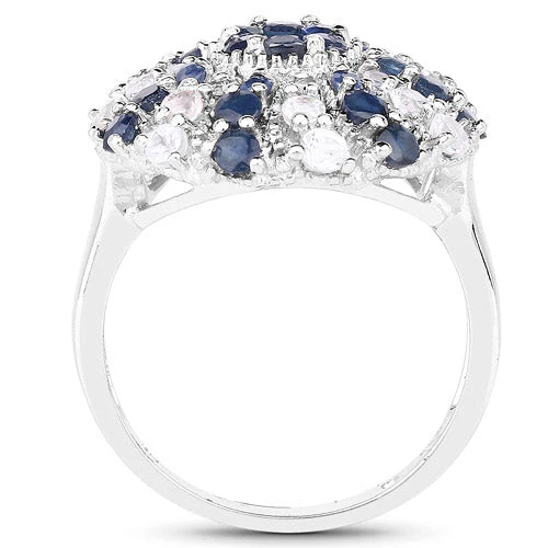 1.78 Carat Genuine Blue Sapphire & White Topaz .925 Sterling Silver Ring - Image 2