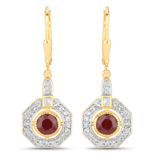1.78 Carat Genuine Ruby and White Zircon .925 Sterling Silver Earrings - Image 2