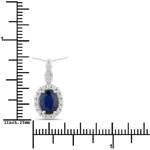 1.79 Carat Genuine Blue Sapphire and White Diamond 14K White Gold Pendant - Image 3