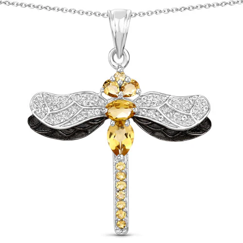 1.79 Carat Genuine Citrine and White Topaz .925 Sterling Silver Pendant - Image 2