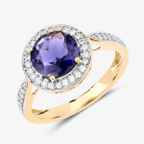 1.79 Carat Genuine Iolite and White Diamond 14K Yellow Gold Ring - Image 10
