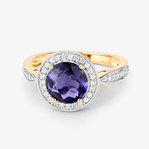 1.79 Carat Genuine Iolite and White Diamond 14K Yellow Gold Ring - Image 11