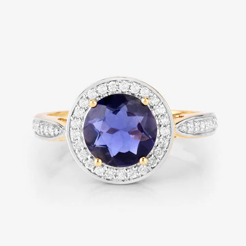 1.79 Carat Genuine Iolite and White Diamond 14K Yellow Gold Ring - Image 14