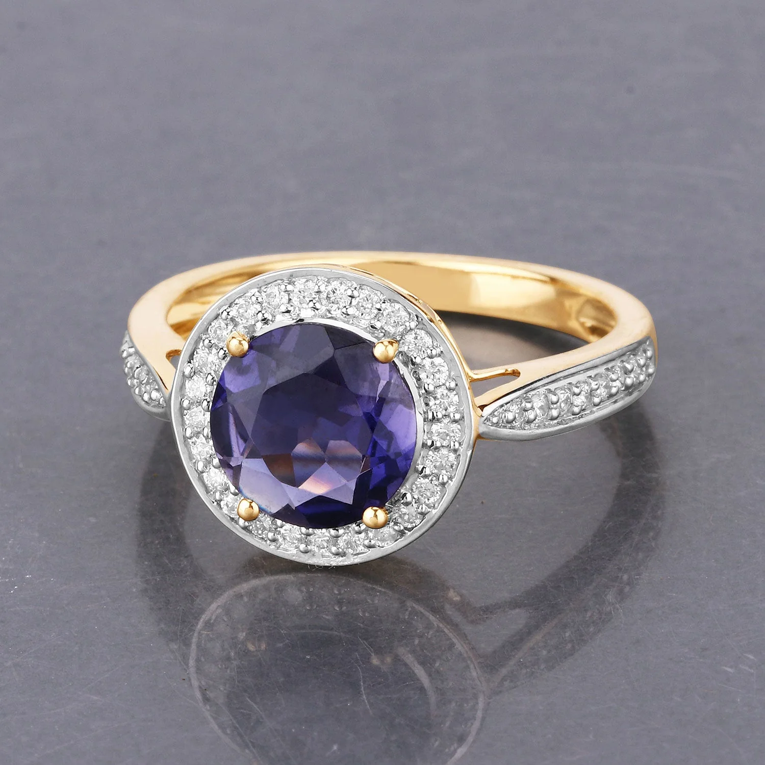 1.79 Carat Genuine Iolite and White Diamond 14K Yellow Gold Ring - Image 2