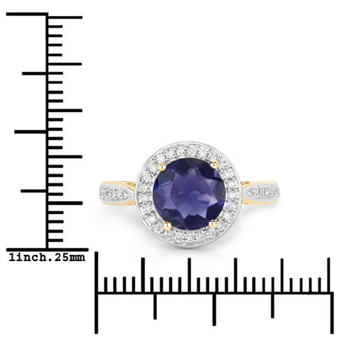 1.79 Carat Genuine Iolite and White Diamond 14K Yellow Gold Ring - Image 7