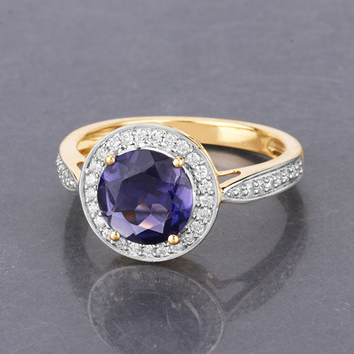 1.79 Carat Genuine Iolite and White Diamond 14K Yellow Gold Ring - Image 8