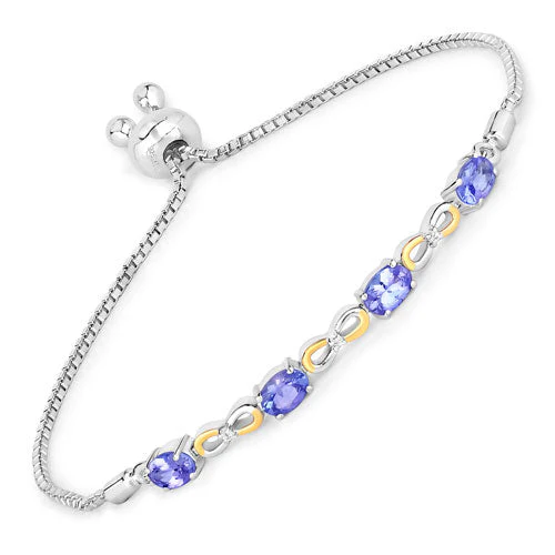1.81 Carat Genuine Tanzanite and White Topaz .925 Sterling Silver Bracelet - Image 4