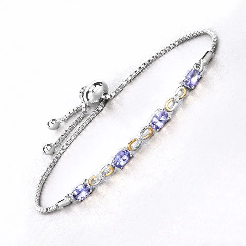 1.81 Carat Genuine Tanzanite and White Topaz .925 Sterling Silver Bracelet - Image 7