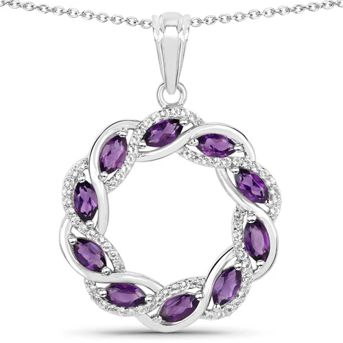 1.83 Carat Genuine Amethyst and White Topaz .925 Sterling Silver Pendant - Image 2
