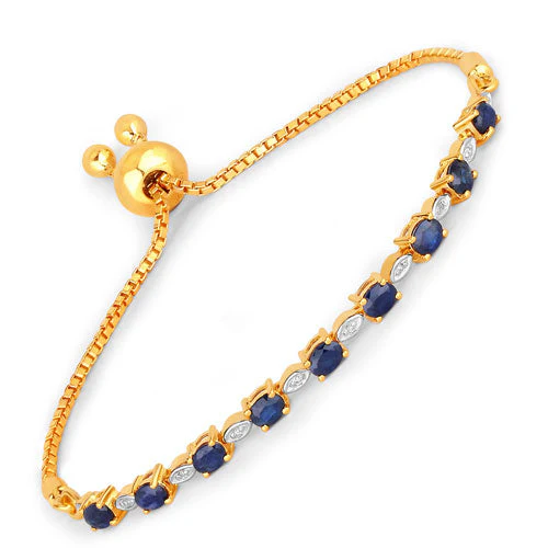 1.83 Carat Genuine Blue Sapphire and White Diamond .925 Sterling Silver Bracelet - Image 4