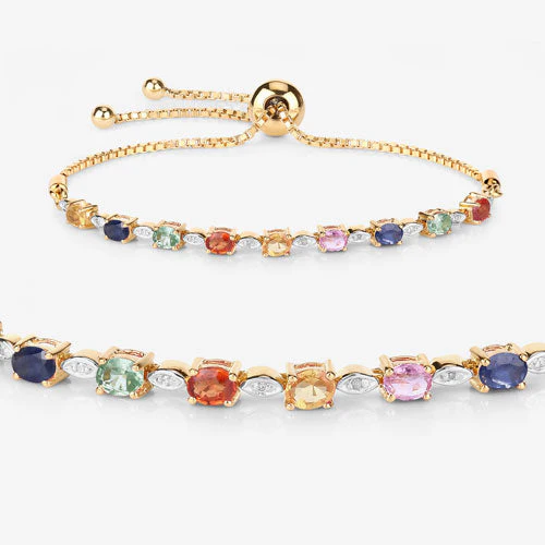 1.83 Carat Genuine Multi Sapphire .925 Sterling Silver Bracelet - Image 10
