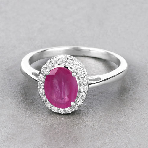 1.83 Carat Genuine Ruby and White Diamond 14K White Gold Ring - Image 4