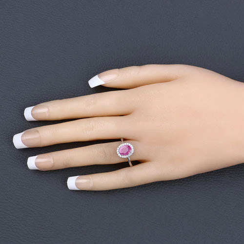 1.83 Carat Genuine Ruby and White Diamond 14K White Gold Ring - Image 5