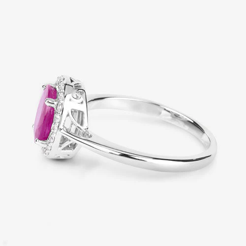 1.83 Carat Genuine Ruby and White Diamond 14K White Gold Ring - Image 6