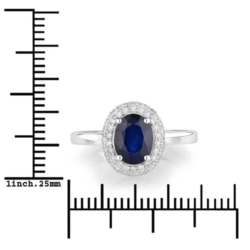 1.84 Carat Genuine Blue Sapphire and White Diamond 14K White Gold Ring - Image 3
