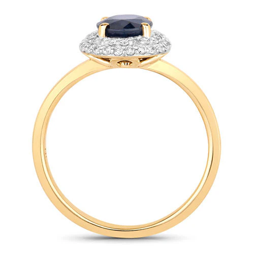 1.84 Carat Genuine Blue Sapphire and White Diamond 14K Yellow Gold Ring - Image 2
