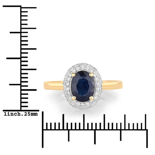 1.84 Carat Genuine Blue Sapphire and White Diamond 14K Yellow Gold Ring - Image 3