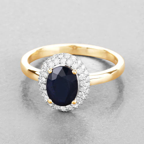 1.84 Carat Genuine Blue Sapphire and White Diamond 14K Yellow Gold Ring - Image 4