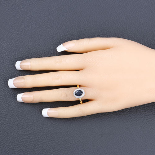 1.84 Carat Genuine Blue Sapphire and White Diamond 14K Yellow Gold Ring - Image 5