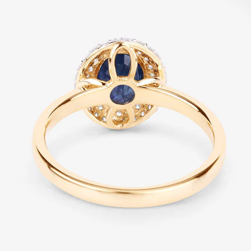 1.84 Carat Genuine Blue Sapphire and White Diamond 14K Yellow Gold Ring - Image 7