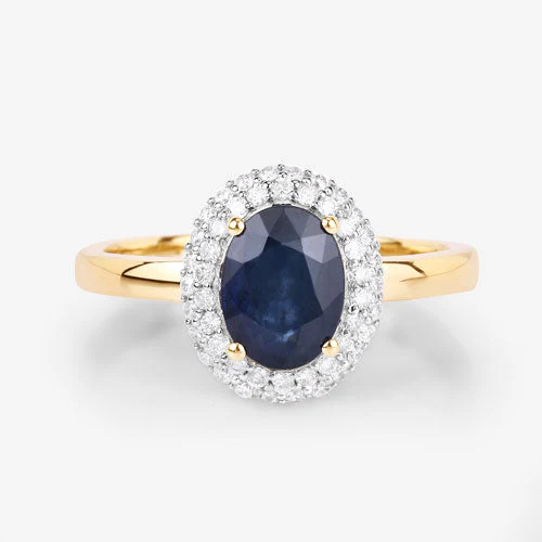 1.84 Carat Genuine Blue Sapphire and White Diamond 14K Yellow Gold Ring - Image 8