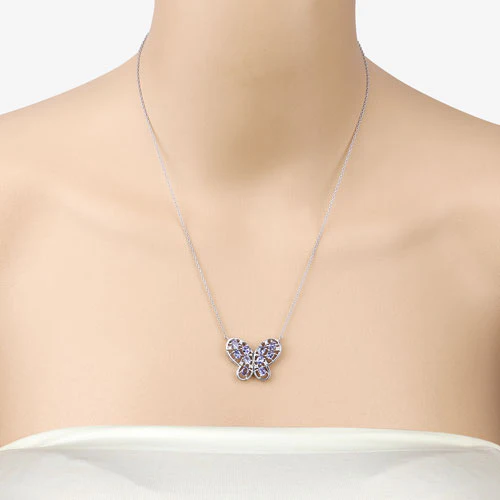 1.86 Carat Genuine Tanzanite and White Zircon .925 Sterling Silver Necklace - Image 10