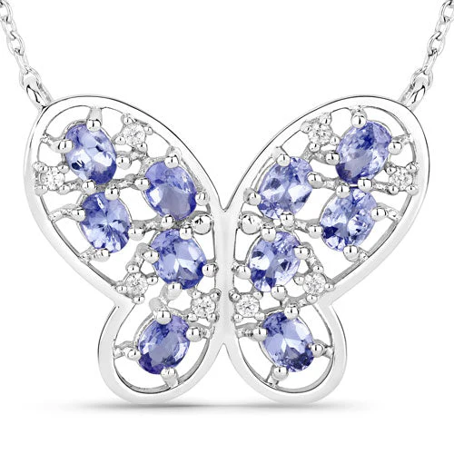 1.86 Carat Genuine Tanzanite and White Zircon .925 Sterling Silver Necklace - Image 5
