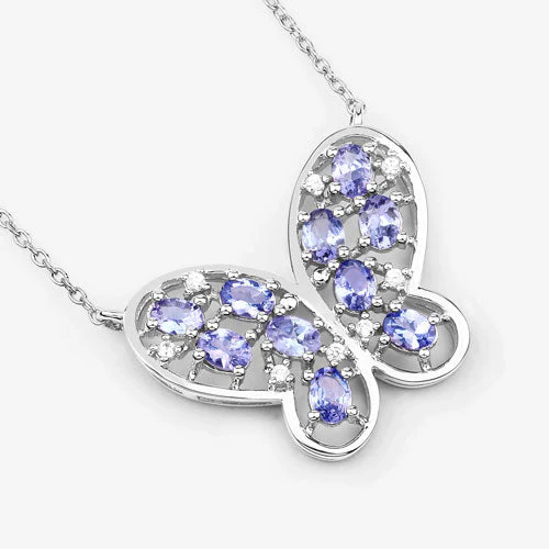 1.86 Carat Genuine Tanzanite and White Zircon .925 Sterling Silver Necklace - Image 8