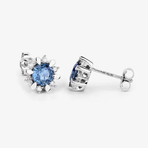 1.87 Carat Genuine Blue Sapphire and White Diamond 14K White Gold Earrings - Image 11