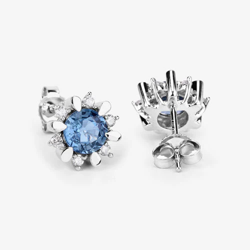 1.87 Carat Genuine Blue Sapphire and White Diamond 14K White Gold Earrings - Image 12
