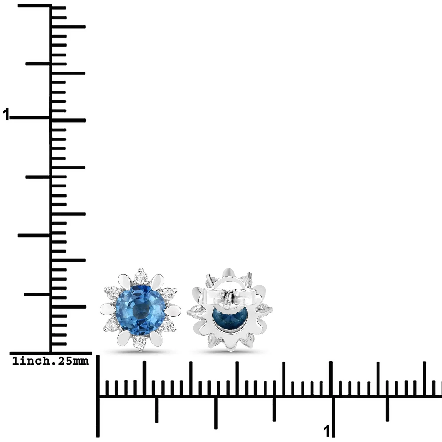 1.87 Carat Genuine Blue Sapphire and White Diamond 14K White Gold Earrings - Image 3
