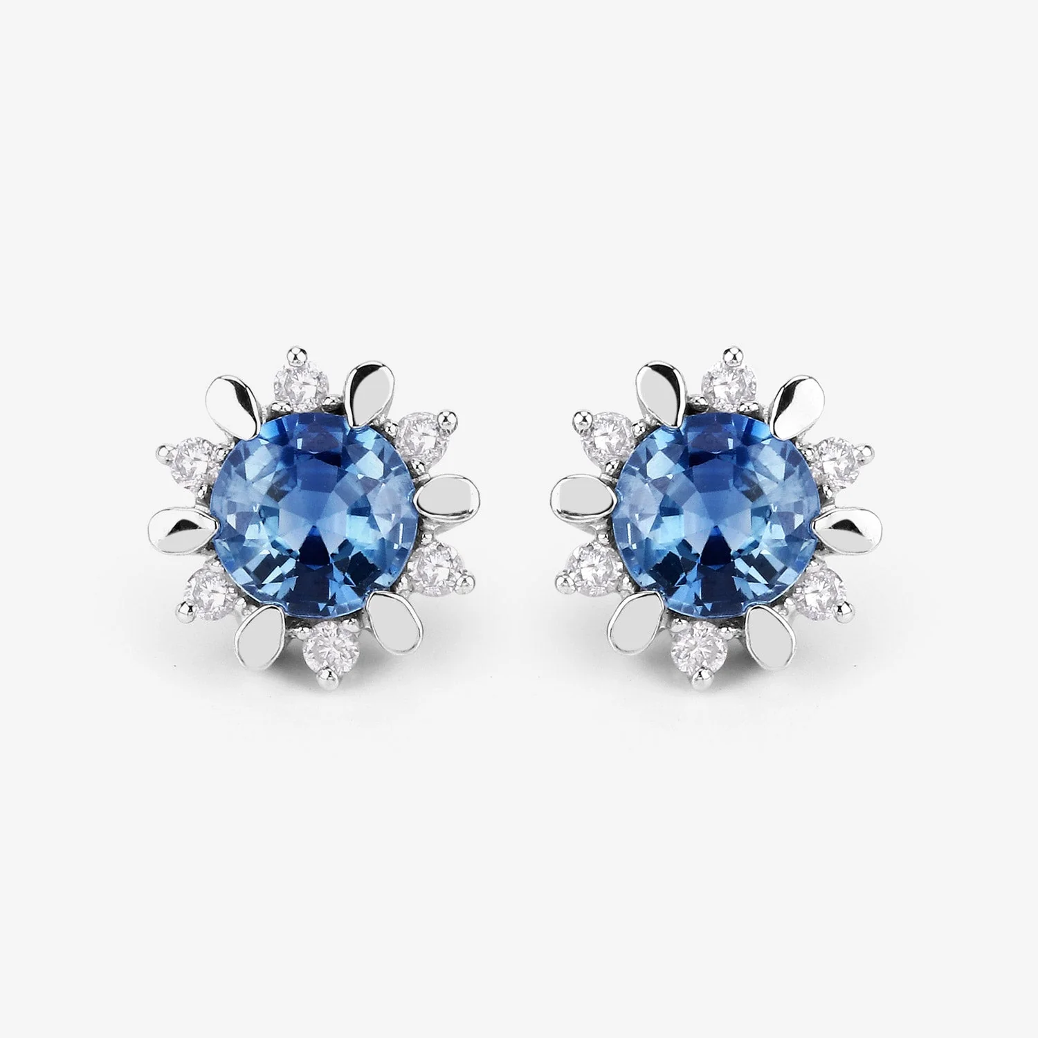 1.87 Carat Genuine Blue Sapphire and White Diamond 14K White Gold Earrings - Image 4