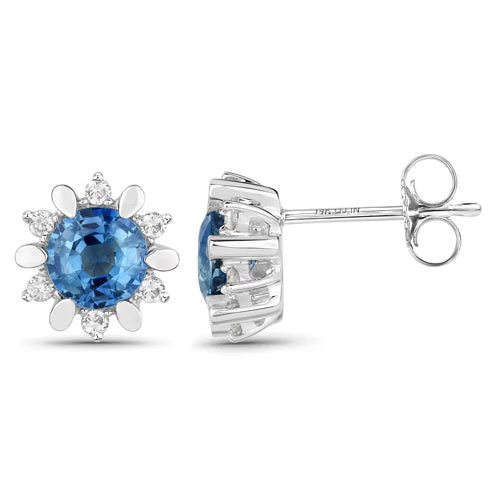 1.87 Carat Genuine Blue Sapphire and White Diamond 14K White Gold Earrings - Image 6