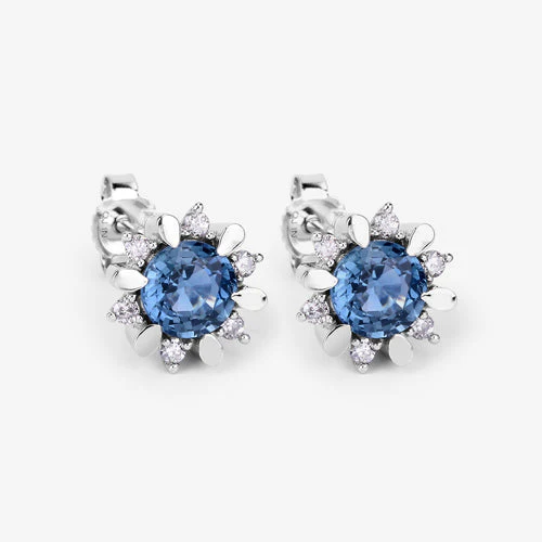 1.87 Carat Genuine Blue Sapphire and White Diamond 14K White Gold Earrings - Image 9
