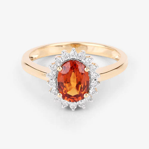 1.87 Carat Genuine Spessartite Garnet and White Diamond 14K Yellow Gold Ring - Image 12