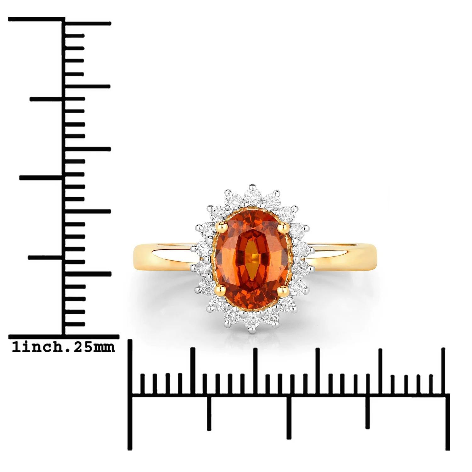1.87 Carat Genuine Spessartite Garnet and White Diamond 14K Yellow Gold Ring - Image 3