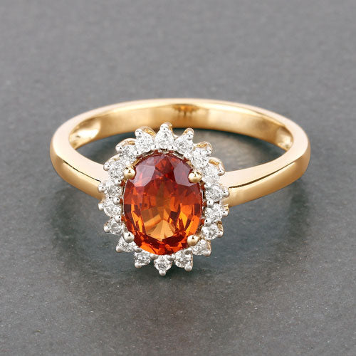 1.87 Carat Genuine Spessartite Garnet and White Diamond 14K Yellow Gold Ring - Image 9